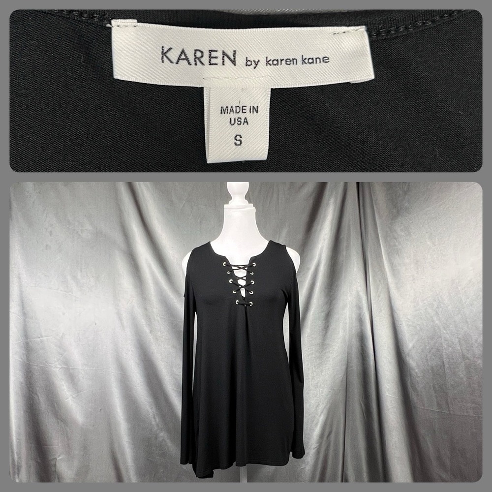KAREN by Karen Kane Women's Size S Black Laced Cold Shoulder Goth Biker Work